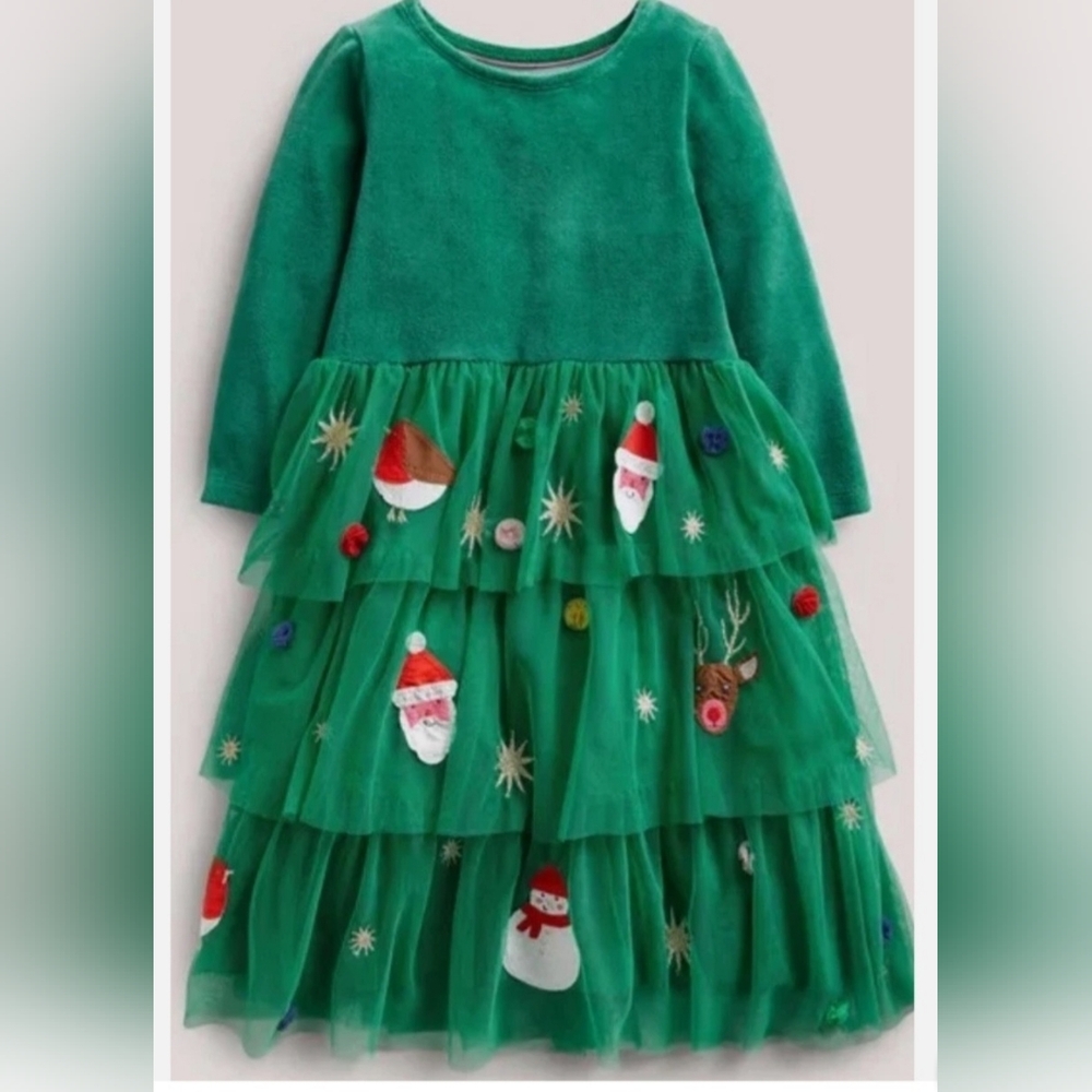 New Mini Boden Green Kids Tulle  Christmas Tree Dress Size 9/10